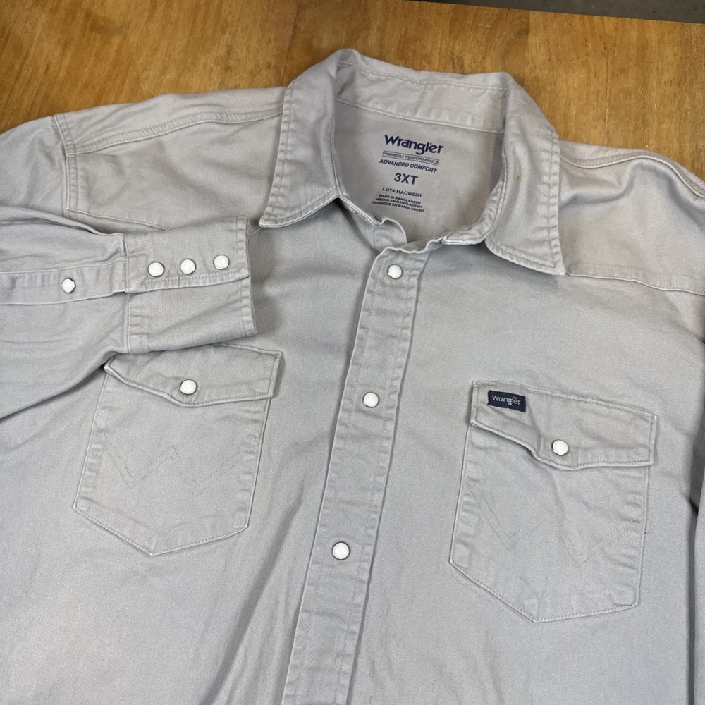 Wrangler Men's Western Firm Finish Work Shirt 3XLT Pearl Snap Rawhide Grey B&T